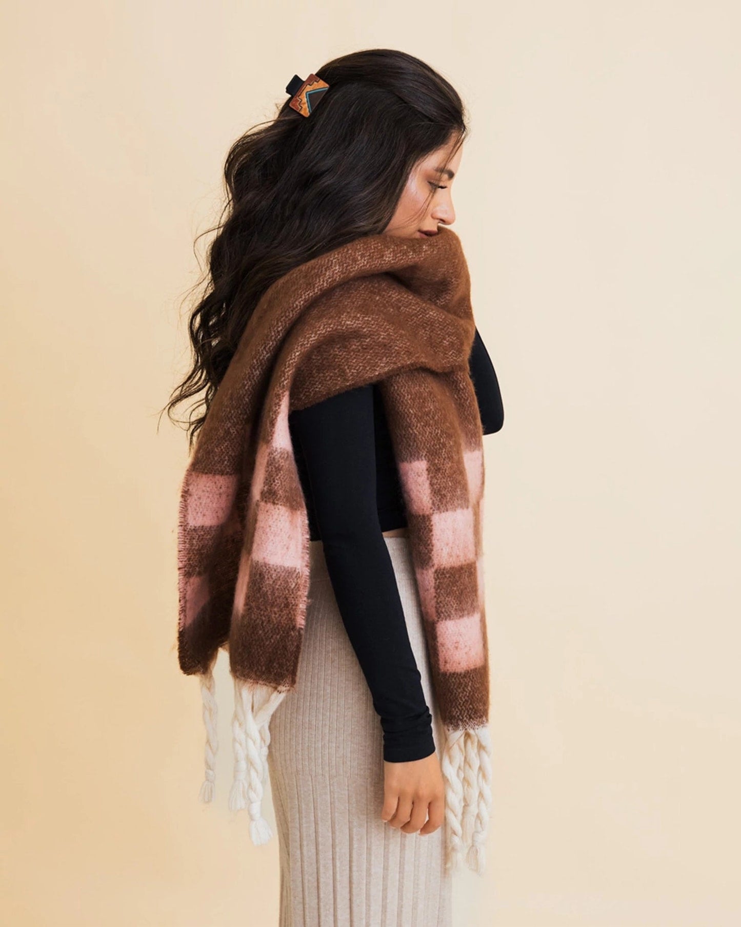Cozy Chunky Plaid Fringe Scarf