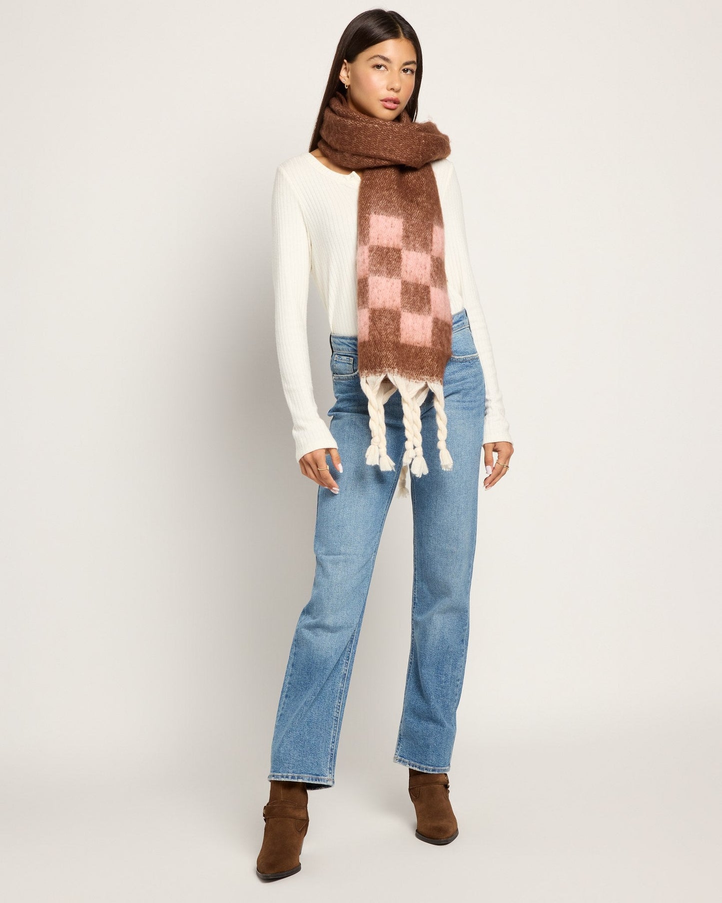 Cozy Chunky Plaid Fringe Scarf