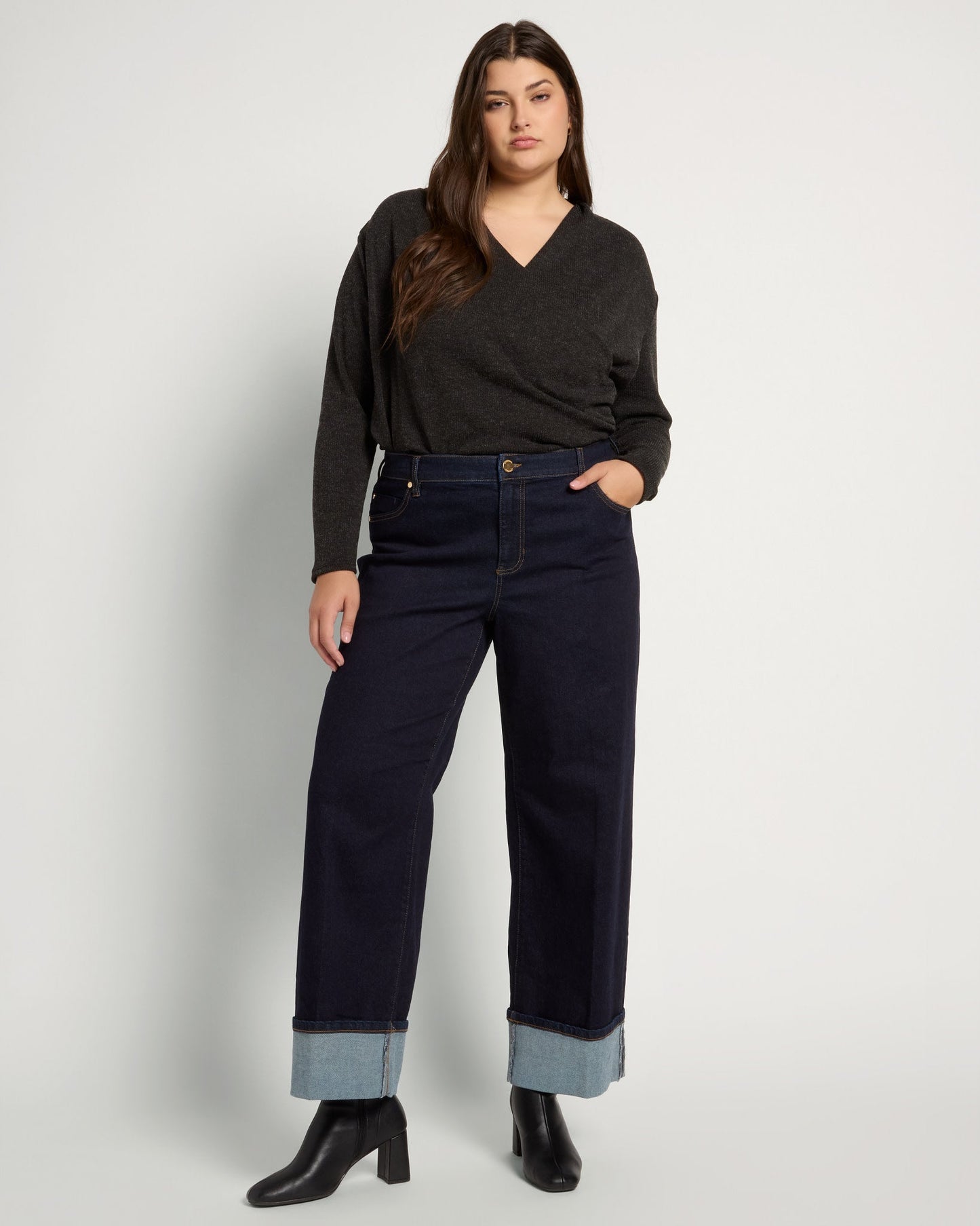 Plus Size Sweater Ribbed Knit Cowl Neck
