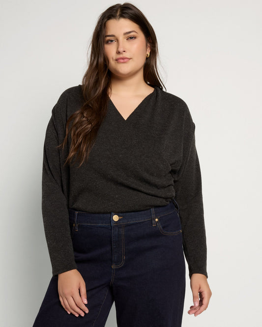 Plus Size Sweater Ribbed Knit Cowl Neck